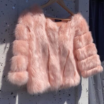 Pink faux fur coat