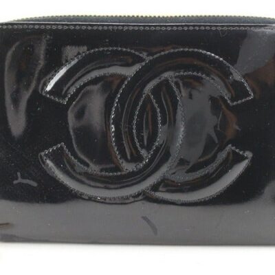 Chanel Black Patent Zip Case Pouch 1CC523K