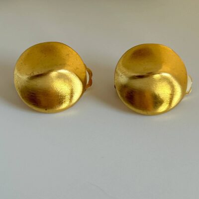 Vintage Kenneth Lane Brushed Matte Gold Tone Dome Clip Earrings