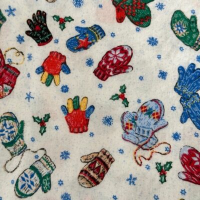 Colorful Mittens and Gloves Cotton Fabric Christmas Winter on White