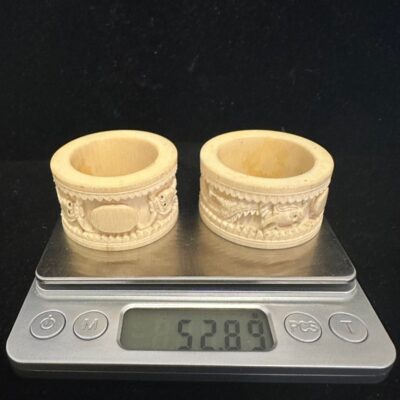 PAIR – Carved Chinese Dragon Bovine Bone Napkin Rings