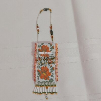 White Floral Tapestry Beaded Tiny Bag Lipstick or USB Stick Holder