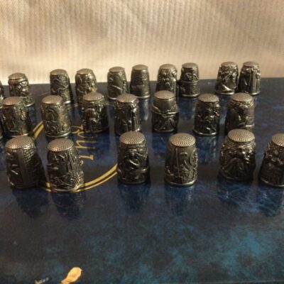 Vintage  Pewter  Grimms fairytale themed thimble 25 piece collection