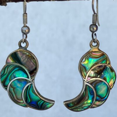 Vintage  Silver Tone Abalone Wings Dangle Earrings