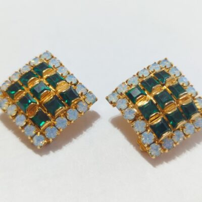 Stunning vintage opal rhinestone earrings