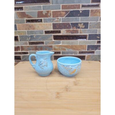 Vintage Wade Sugar Creamer Set, Golden Turquoise Bramble England