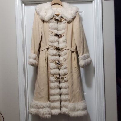 VTG 50s Genuine Lambskin / Fur Hollywood Glam Winter Evening Coat Womens S READ