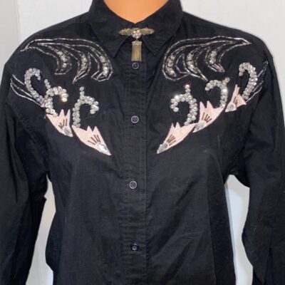 Vintage Gitano Western Cowboy-Cowgirl Rodeo steampunk Button Shirt Top SM