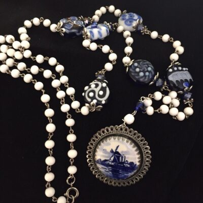 VTG Delft Lampwork Bead Necklace/Brooch