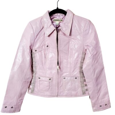 Italian Leather Moto Jacket, Small, Light Lavender by Abandon