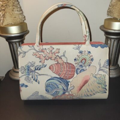 Vtg MARGARET SMITH Gardiner Maine Top Handle Handbag Fabric Covered Sea Shells