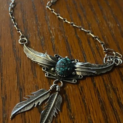 Stunning Vintage Sterling Navajo Spiderweb Turquoise Necklace