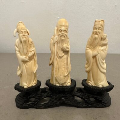 Antique Carved Bovine Bone Chinese Statues of 3 Wise Men