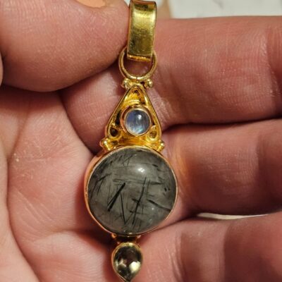 18k gold over sterling silver 925 quartz, moonstone & topaz pendant