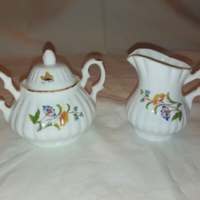 Vintage Porcelain Sugar Bowl And Creamer Gold Trim Set