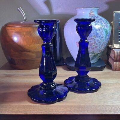 Cobalt Blue Glass Candlestick Holders