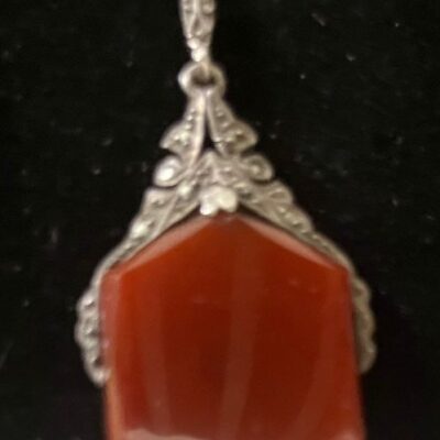 Antique Art Deco Marquesite (Sterling) Necklace with Carnelian Pendant