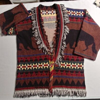 Vintage Handmade Cotton Throw Jacket – Bear & Wolf Cardigan