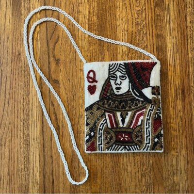 Queen of Hearts Playing Card Beaded Lined Crossbody Handbag Purse Zip