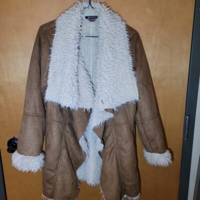 Roaman’s womens brown long sleeve faux fur coat