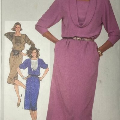 1985 Simplicity 7085 Misses Dress 6 – 16 Cotton Damask Silk Linen Wool Crepe