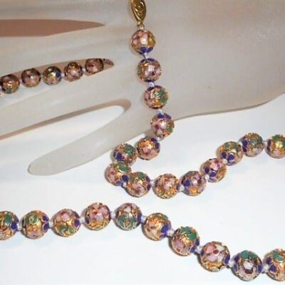 Vintage Quality Gold Inlay Chinese Export Cloisonné Enamel Bead Necklace