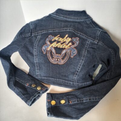 Baby Phat Blue Denim Embellished Embroidered Cropped Jean Jacket