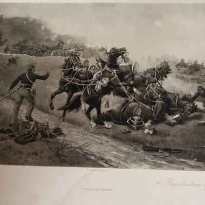 Antique Etching  Print Horses recollection of Gettysburg