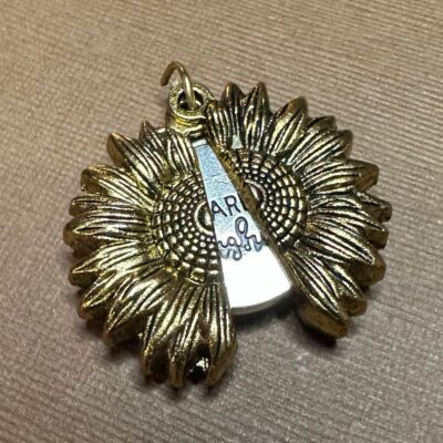 Small Golden Sunflower Pendant “You Are My Sunshine” Medallion Inside