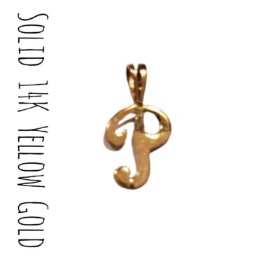 14K Solid Gold Letter P Script Inital Charm Pendant