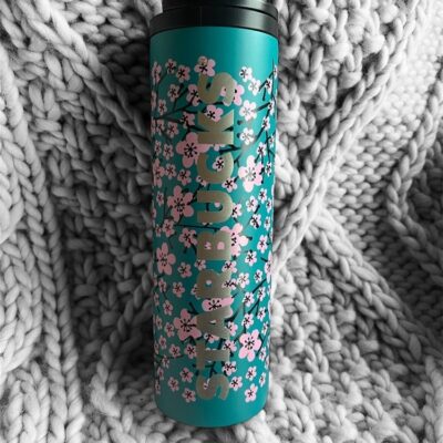 Rare Starbucks Metal Tumbler Teal Floral