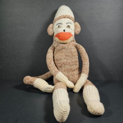 Antique Homemade Traditional Sock Monkey 16″ Bells for Eyes