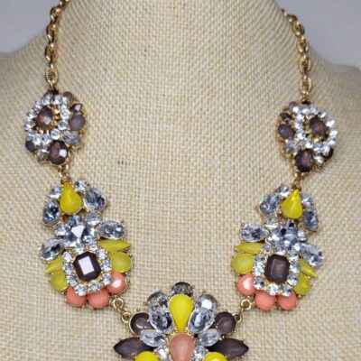 Vintage Gold Tone Rhinestone Statement Necklace