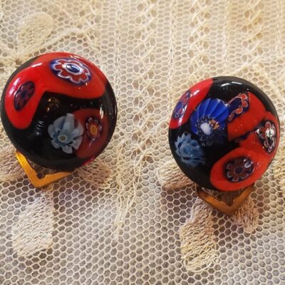 Vintage Murano Botton Style Millefiori Clip Earrings