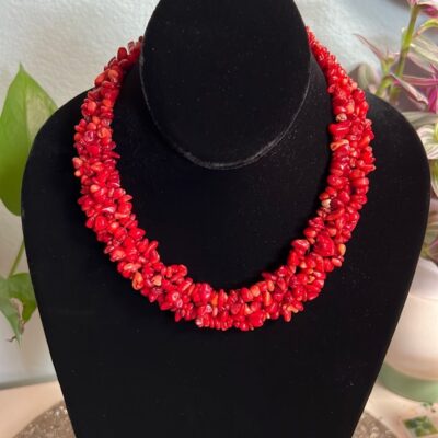 Vintage Coral Chips Necklace with Clasp