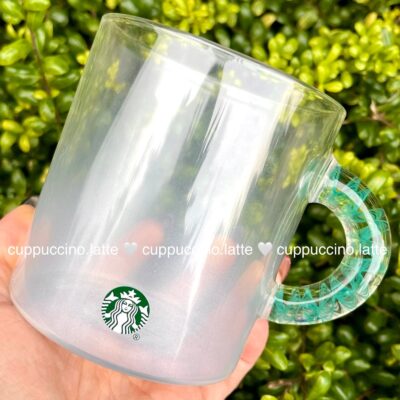 NWT Starbucks 2023 Holiday Frosted Clear ‘Gradient Swirl Handle’ Glass Mug