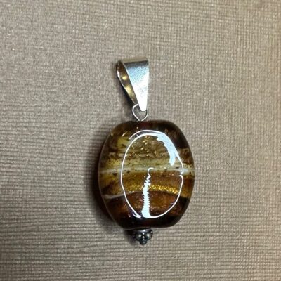 Small Polished Stone Pendant Shades of Brown Golden 925 Sterling Silver Bail