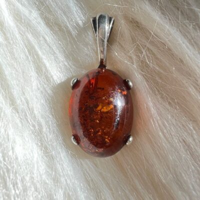 Vintage Amber Pendant In 925 Sterling Silver