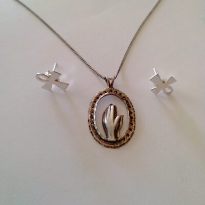 Sterling religious necklace and earrings