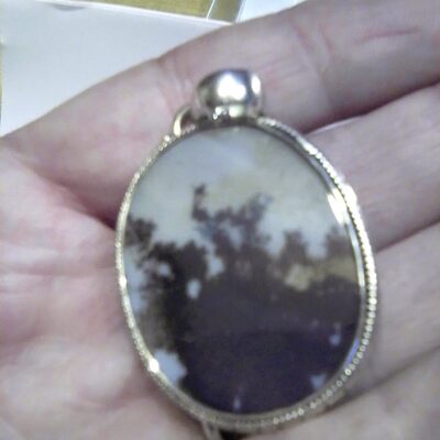 Sterling Silver .925 Dendrite Opal Round Pendant