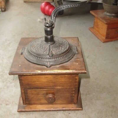 Antique vintage wood coffee mill grinder crank primitive country kitchen decor