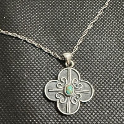 Sterling Silver &Turquoise Barse Cross 18” 925 chain Necklace