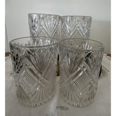 Antique Set of 6 Grated Diamond Tumblers George Duncan & Sons Juice Barware EAPG