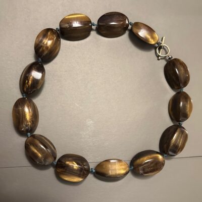 Vintage Large Golden Brown Glitter Moonglow Lucite Beads Knotted Necklace