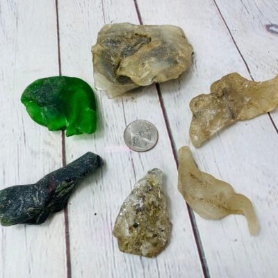 Vintage Lot of 6 Pieces Bonfire Melted Seaglass from 1920’s Shoreline Dump Site