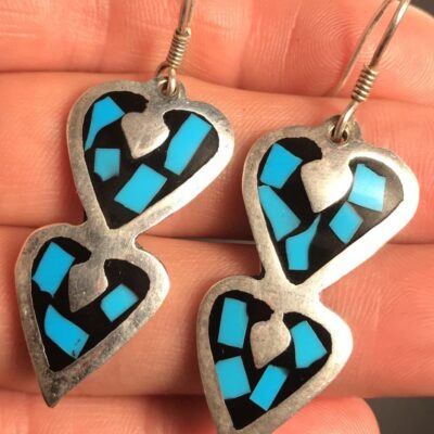 VTG NATIVE  STERLING  SILVER  TURQUOISE  EARRINGS  #A215