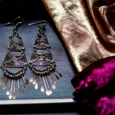 Exquisite drop and dangle Silver Egyptian revival earrings