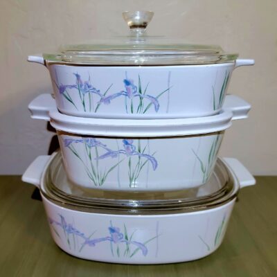 6 pc. Vintage CorningWare Shadow Iris Casserole Set with Lids 2 L, 1.5 L, 1L