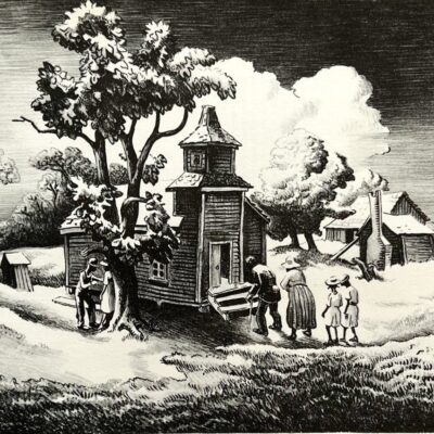 1939 Thomas Benton Sunday Morning Church Art Drawing Print Treasury Collection