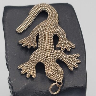 Vintage Large Sterling Silver Lizard Gecko Pendant Necklace